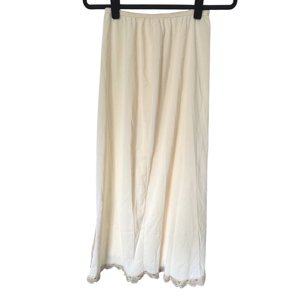 Vintage Lorraine Cream Nylon Half Slip Lace Trim Maxi Side Slit Coquette